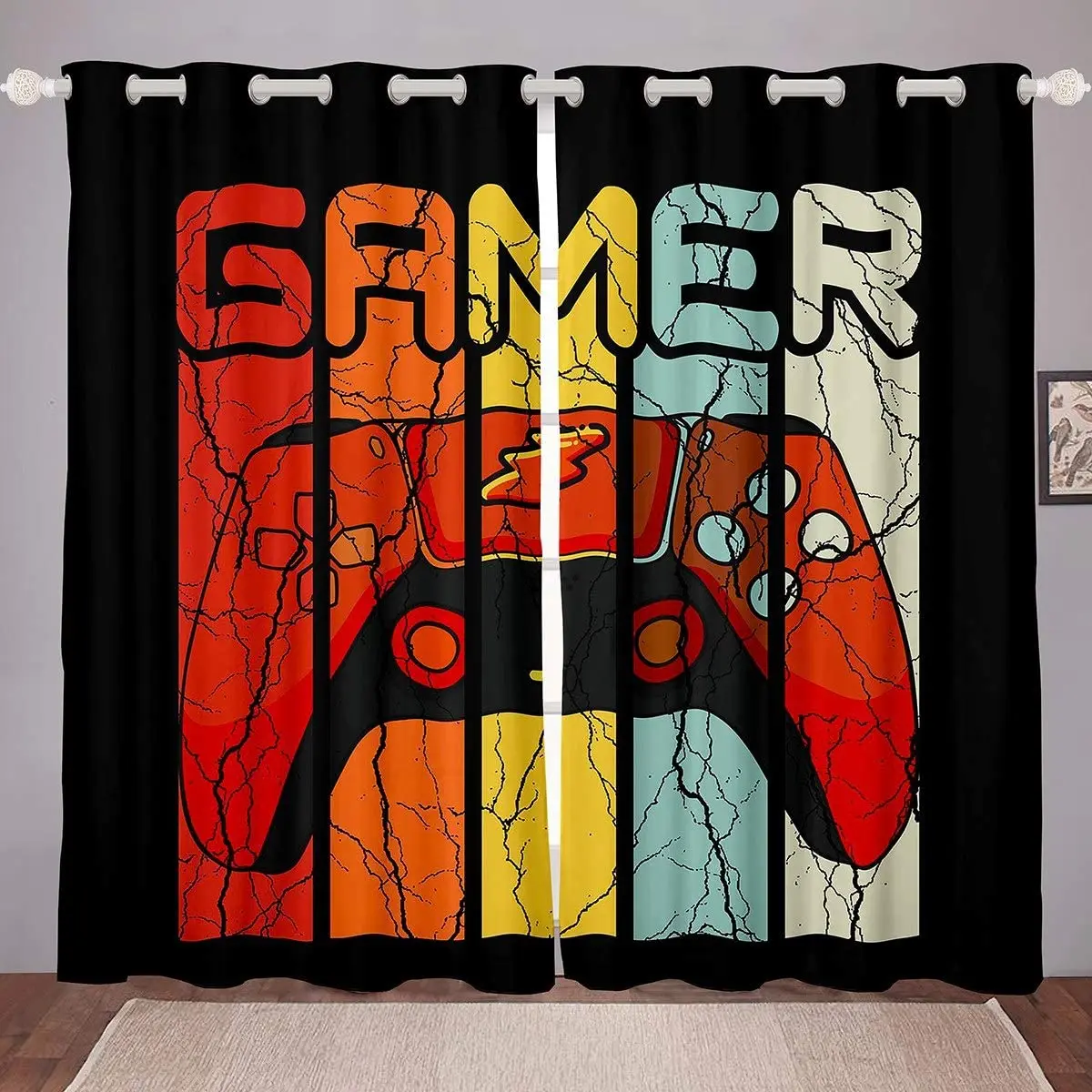 

Camouflage Gamepad Window Curtains for Bedroom Living Room Boys Teens Video Gamer Curtains Youth Modern Gaming Window Drapes