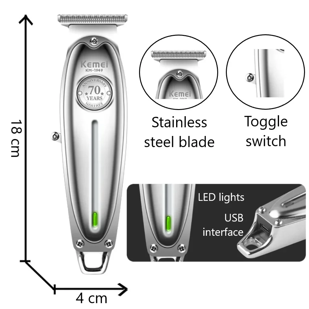 Kemei Men's Electric Cordless Hair Trimmer 0mm T Blade Finish Bald Head Haircut Machine