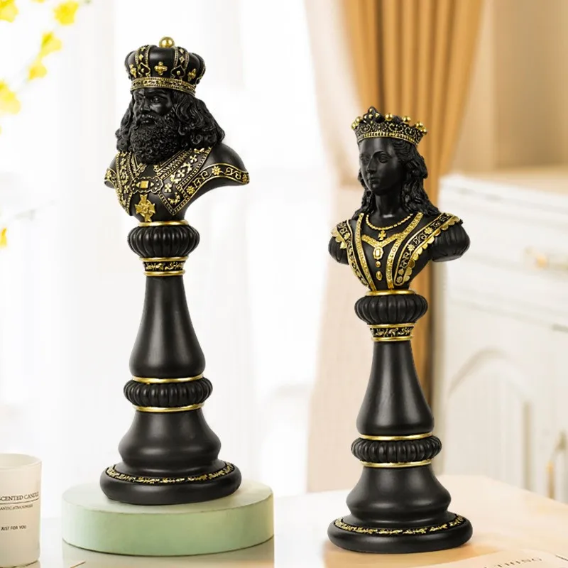 NORTHEUINS New European Black White Chess Pieces Statues Art Figure King Queen Knight Resin Handicraft Ornament Home Room Decor