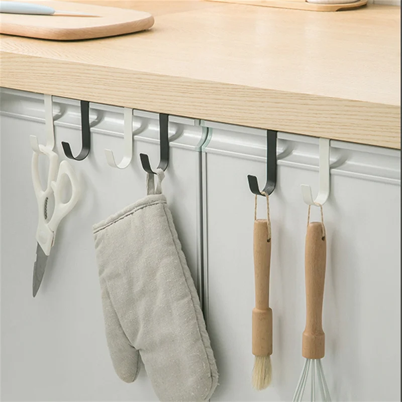 Multi-Purpose Hooks Kitchen Cabinet Door Back Hook Hanging Rack Clothes Coat Hat Towel Hanger Storage Hook Bathroom Accessories