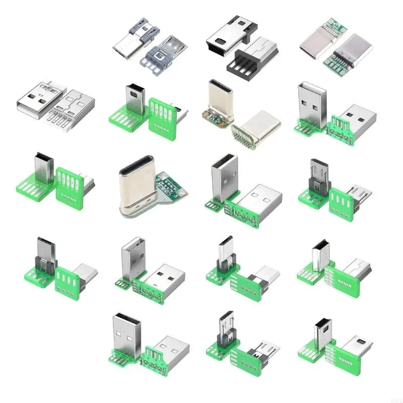 R9CB USB 2.0 PCB Mount Connector Assortment USB 4Pin/Type C 5Pin PCB Mount Socket Connector Power Supply Adapter for Phone