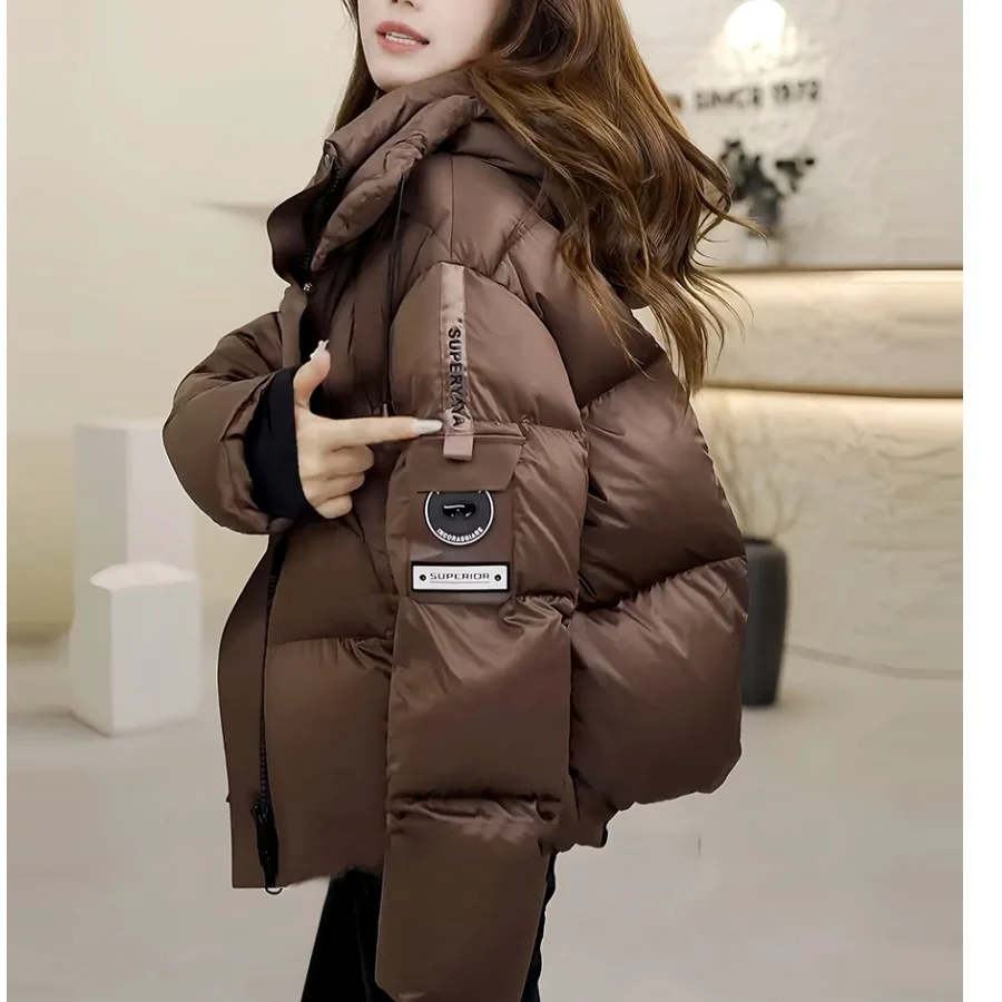 

Faionable ort Puffer Jaet Women's Cotton down Coat Bread Sle Thiened Coffee Color Spring Autumn Winter New Arrival