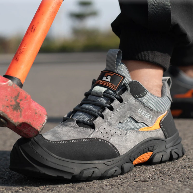 Men Safety Work Shoes Plastic Toe Safety Boots Fashion Lightweight Comfort Working Sneakers Anti-puncture Indestructible Shoes