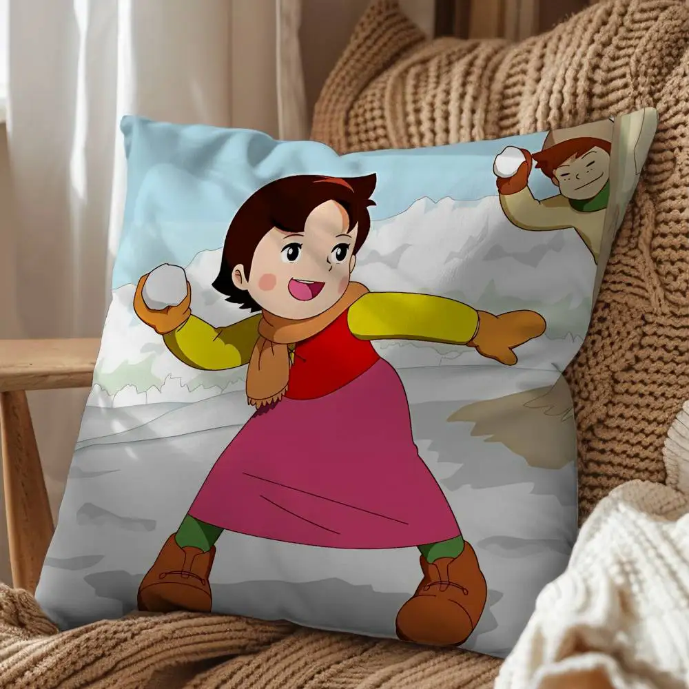 Girl Alps Mountainous grassland Heidi day gift Pillow Case Living Room Sofa Cushion Cover Suitable For Home Bedroom Room