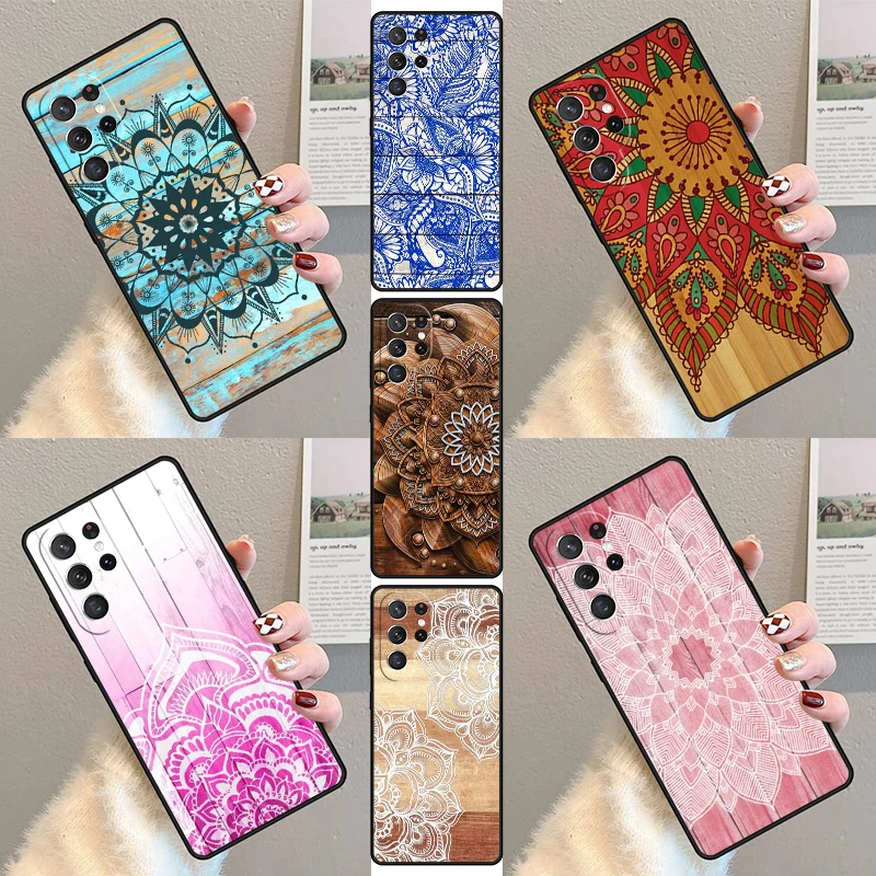 

Деревянный чехол для телефона Mandala с цветочным принтом для Samsung Galaxy S23 S21 S20 FE S24 S25 S22 Ultra Note 10 20 Plus, силиконовый чехол