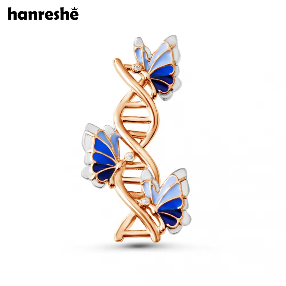 Hanreshe-broche de ADN de mariposa creativo médico, alfileres de lujo, insignia de solapa genética, joyería de biología para regalos de médico y enfermera