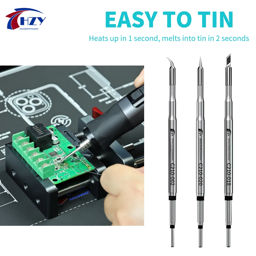 HZY C210 Series Soldering Iron Tips 002/020/018 Universal Welding Soldering Head Compatible with T210 Handle For Phone Repair