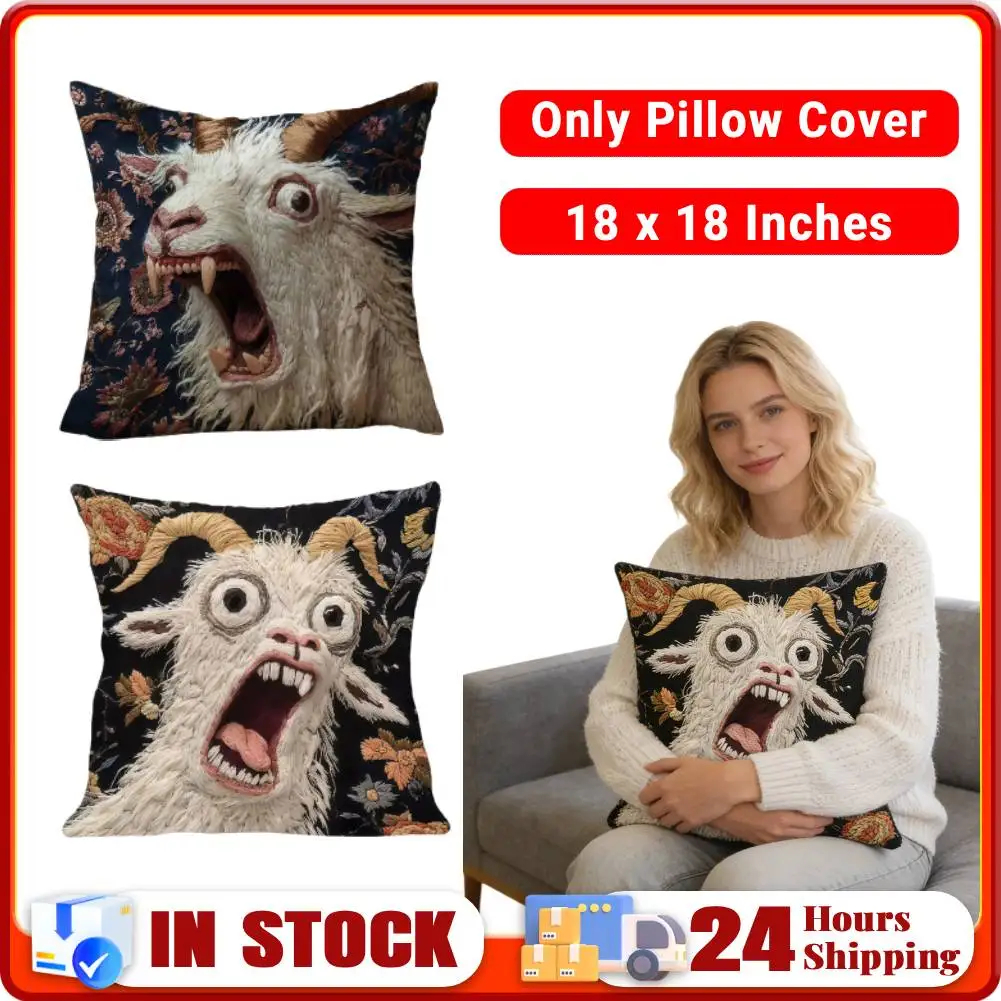 Screaming Goat Pillow Cover 18x18 Inch Hilarious Animal Graphic Soft Pillow Case for Sofa Couch Bed Living Room Cozy Home Decor