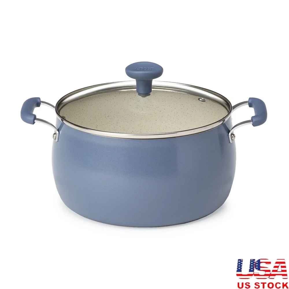 

5 Quart Non-Stick Aluminum Dutch Oven with Glass Lid Dishwasher Safe Heavy Duty Construction Induction Compatible Easy Clean