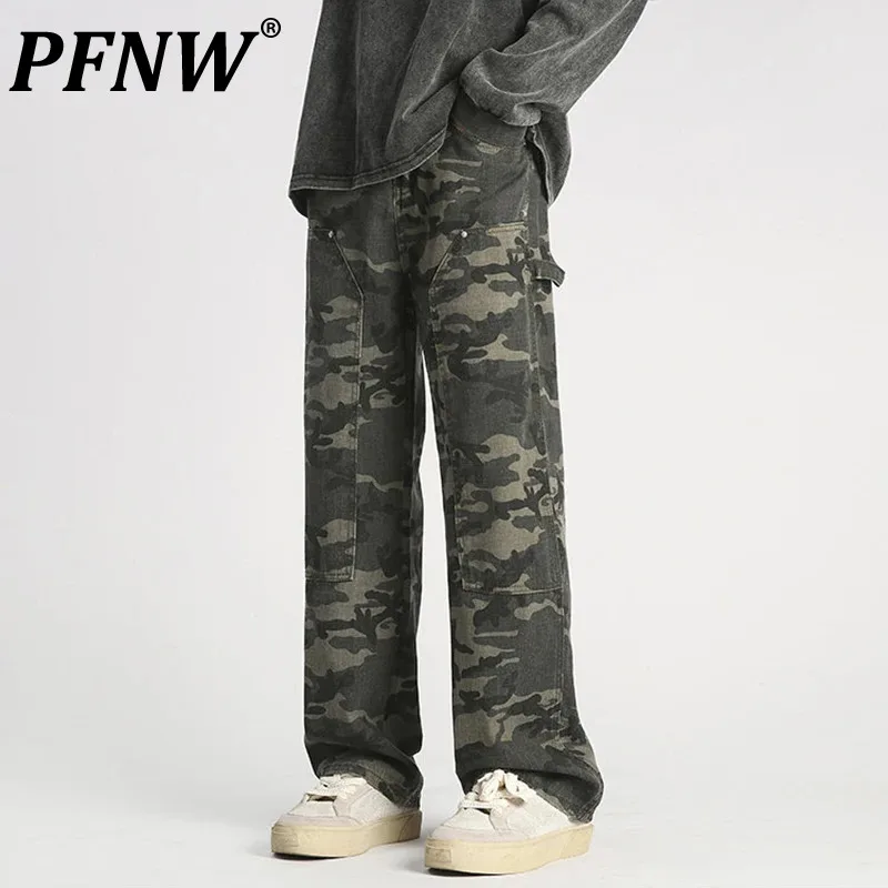 

PFNW Men's Camouflage Cargo Pants Pockets Straight Trendy Male Personalized Bottoms 2024 Summer Stylish Streetwear 28W3525