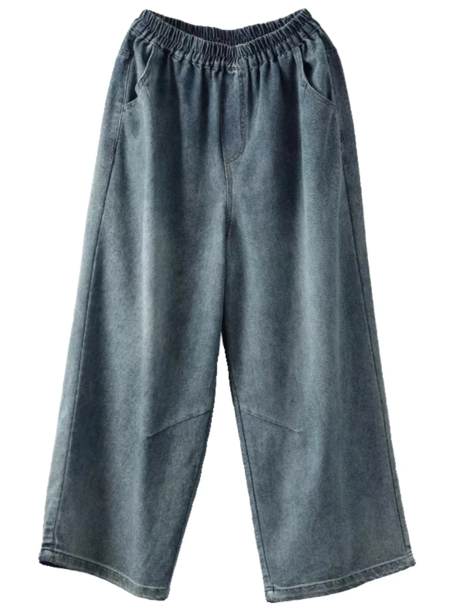 Vintage-Jeans aus voller Baumwolle für Damen, lockere Hose mit geradem Bein, weites Bein, lässige, lockere Passform, lange Hose, Denim-Jeans mit hoher Taille