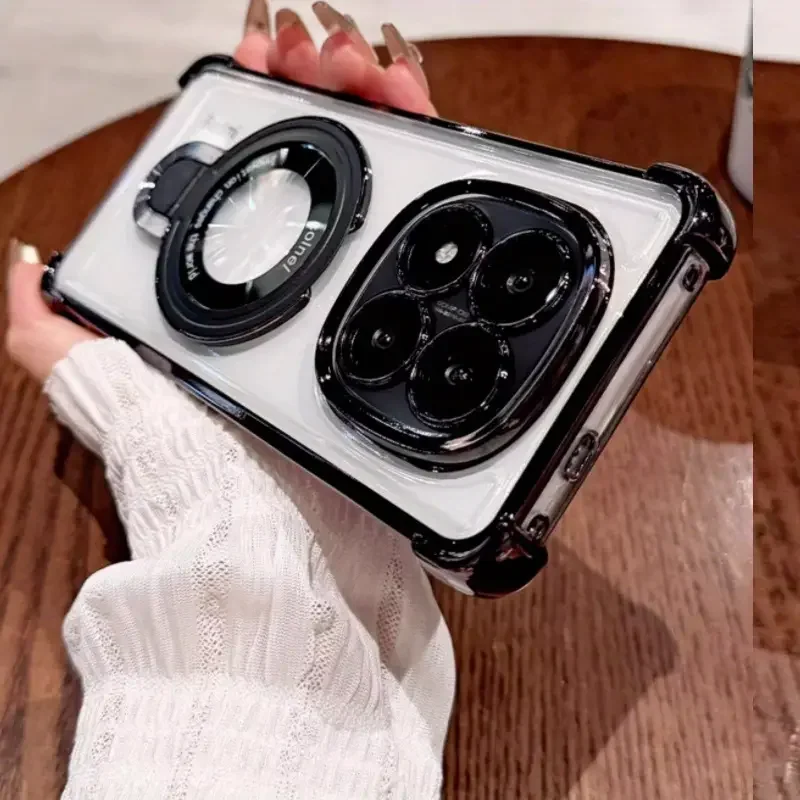 Stoßfeste magnetische Halterung Handyhülle für Xiaomi Redmi Note 14 15 Pro Plus 15C 14C 14S 4G 5G Stand Klare weiche Silikonhülle