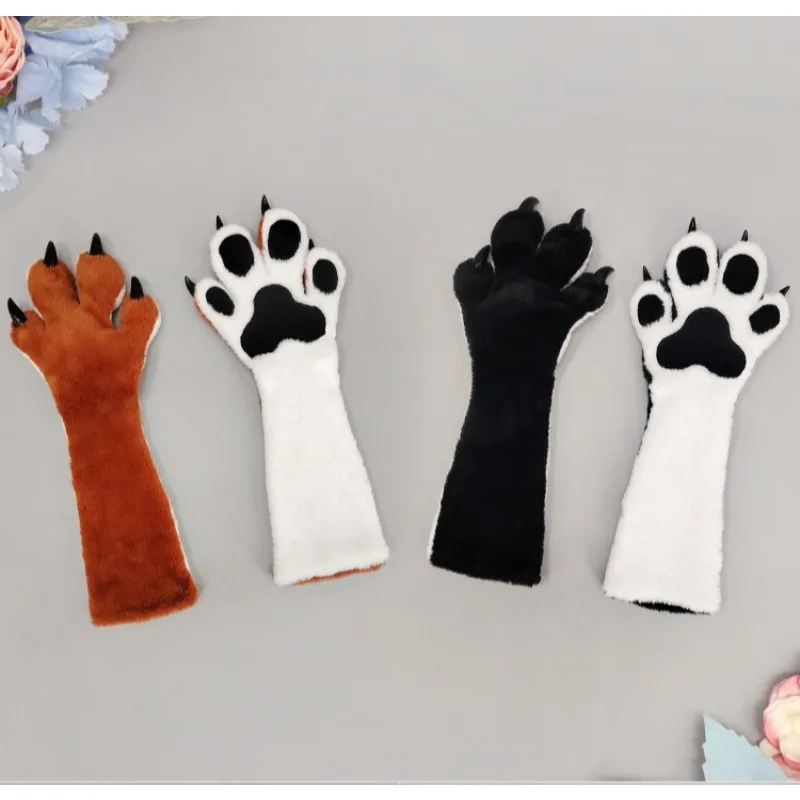 Five Finger Elastic Fursuit Claws Plush Animal Paws Gloves Furry Cosplay Props for Kigurumi Halloween Party Performance