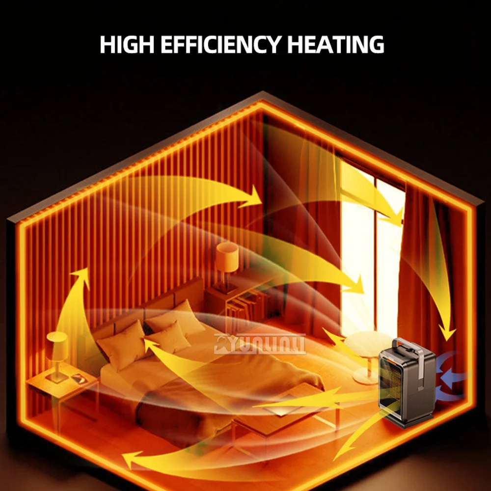 가정용 전기 히터 선풍기 휴대용 미니 온열기, 타이밍 및 흔들리는 헤드 포함, 겨울용 1000W