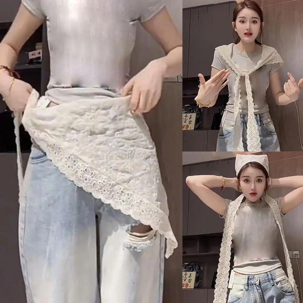 

Embroidered Flower Lace Mini Skirt See Through Y2K Streetwear Ruched Skirts High Waist Lace-up Design Butt Curtain