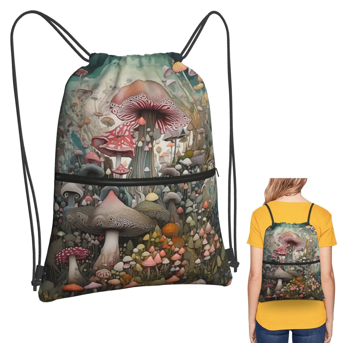 Magical Mushroom Field Backpacks Fashion Drawstring Bags Storage Bag Book Bags for Man Woman School