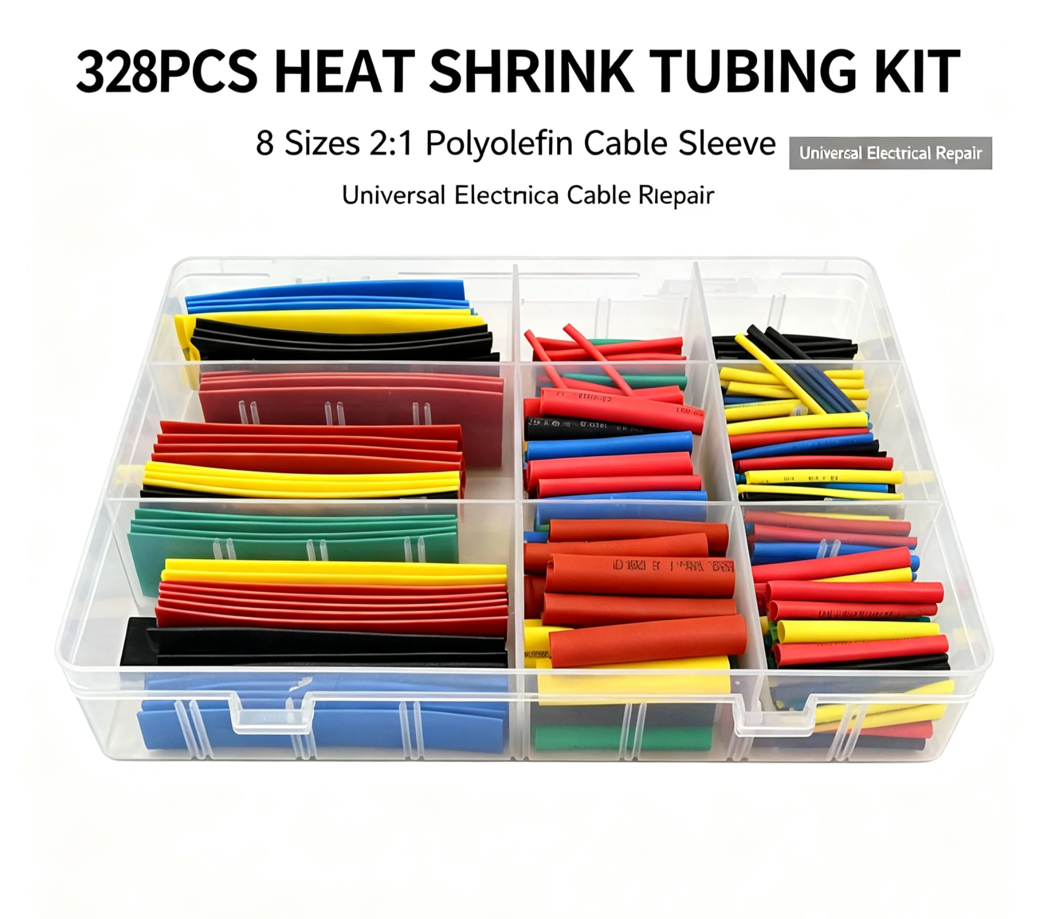 328PCS 8 kinds five colors 2:1 heat shrinkable tube set combination (single wall heat shrinkable tube) boxed ARSG-328P8SC2B1HR7