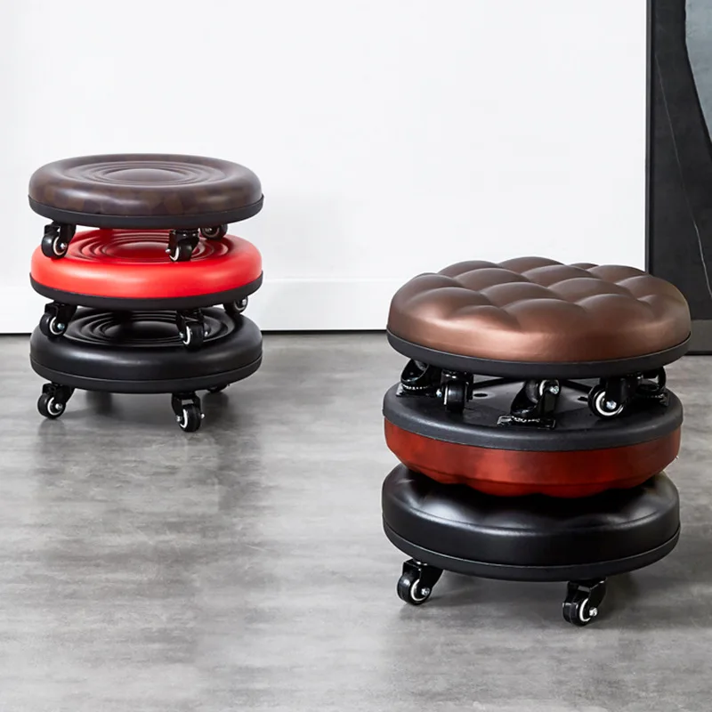 Household Small  Round Stool with Pulley  Door Shoe Changing Seatings Mobile Disassembly Express Chair