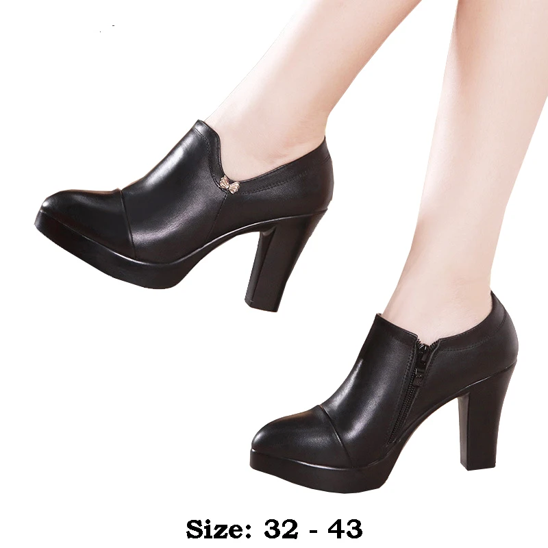 

high quality leather shoe for women 5.5cm 8.5cm 11cm high heel platform point toe 32 33 elegant fashion fall winter shoe black