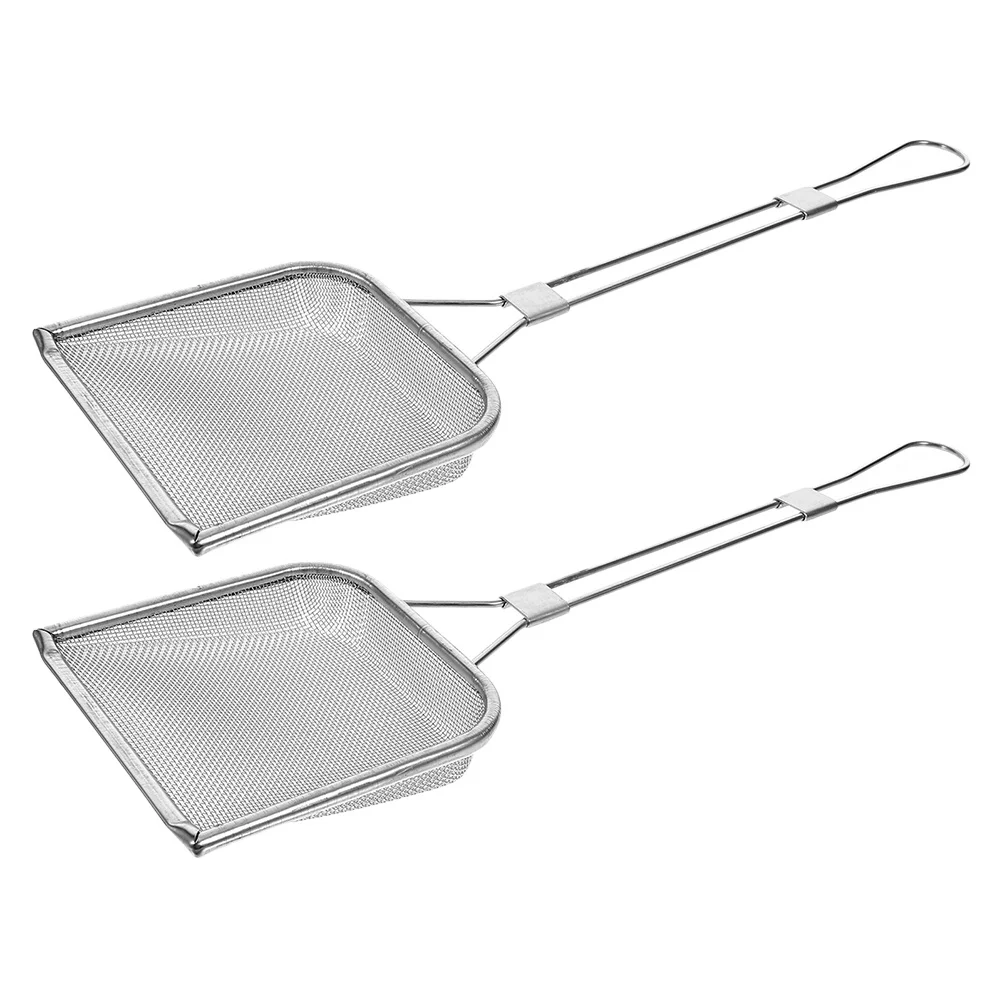 

2Pcs Square Stainless Steel Oil Residue Filter Shovel Fine Mesh Fryer Skimmer Strainer for Kitchen Cooking Fried Food Grease