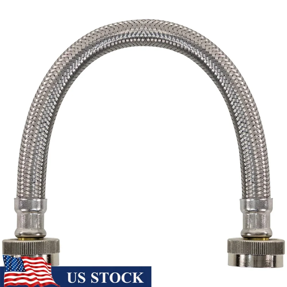 خرطوم مدخل مياه الفولاذ المقاوم للصدأ المضفر بطول 1 قدم، اتصال مرن ومتين، تركيب مجفف البخار المنزلي، آمن ومعتمد 3/4 FGH