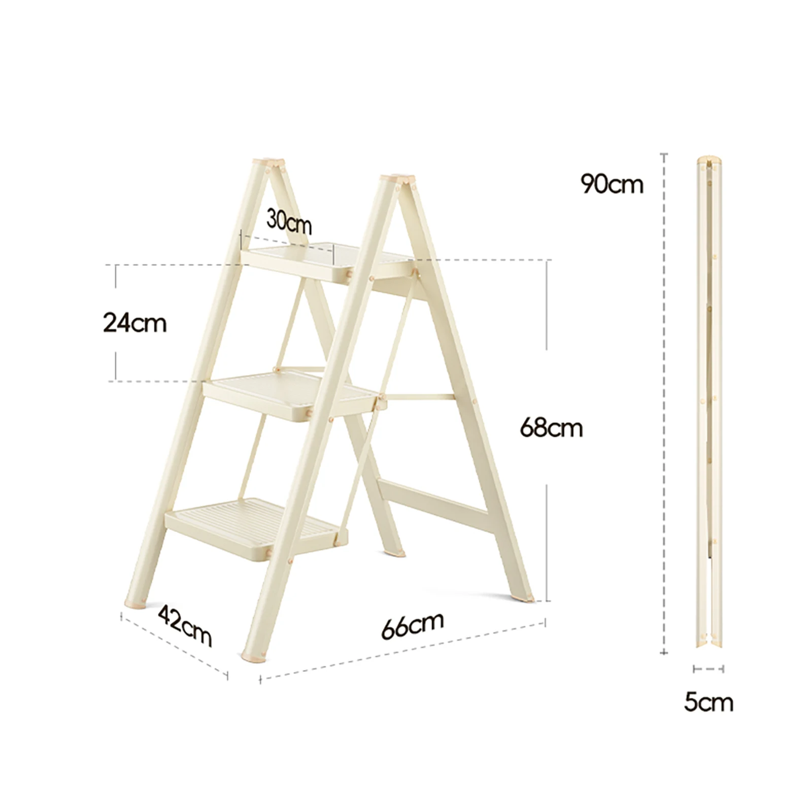 Stepladder, 3 Tiers,  Foldable, Aluminum, Lightweight, Ladder, Load Capacity 330.7 lbs (150 kg), Includes Tray,Large Cleaning