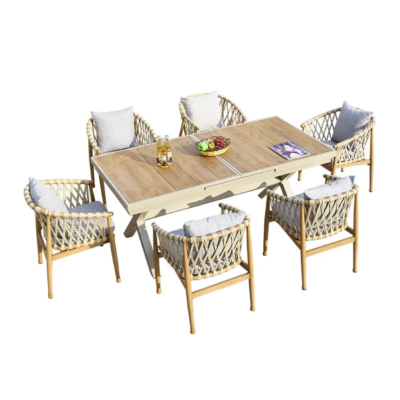 Outdoor plastic wood tables and chairs villa courtyard open-air balcony rattan chairs outdoor garden preservative wood external