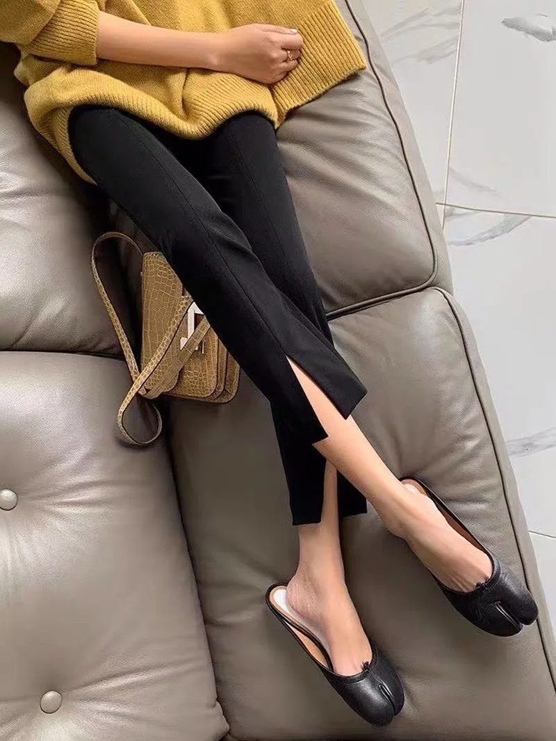 High Street Fashion Women trousers 2024 New Versatile Commuter Blended Slit Design Casual Black Lady Suit Pants