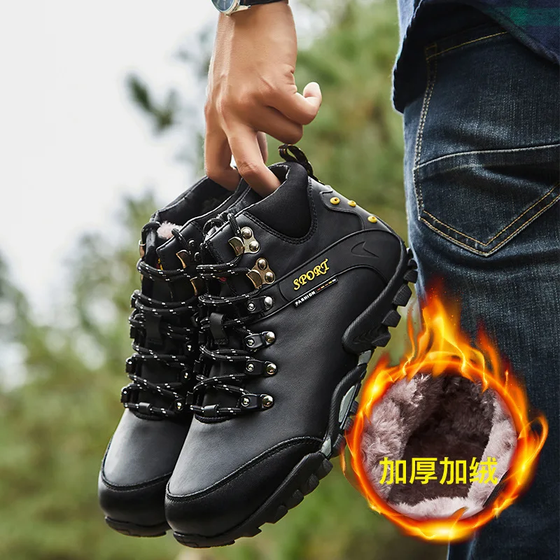 Winter New Warm Plush Thickened Martin Boots Men's High Top Waterproof and Anti slip Snow Boots