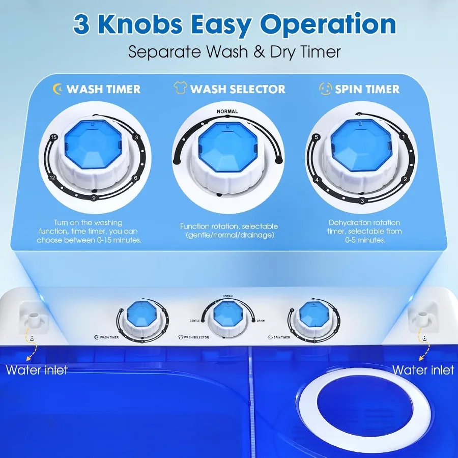 غسالة محمولة بسعة 28 رطلًا مع غسيل بوزن 18 رطلًا وغسالة حوض مزدوج دوارة سعة 10 رطل مع مضخة تصريف مثالية للمنزل #2