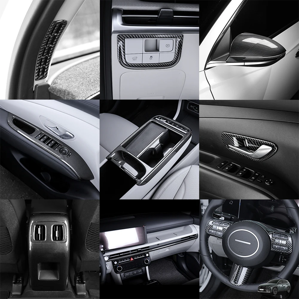 

For Hyundai Tucson NX4 2025 Carbon Fiber Style Interior Dashboard Central Console Gear Shift Window Button Rearview Mirror Cover