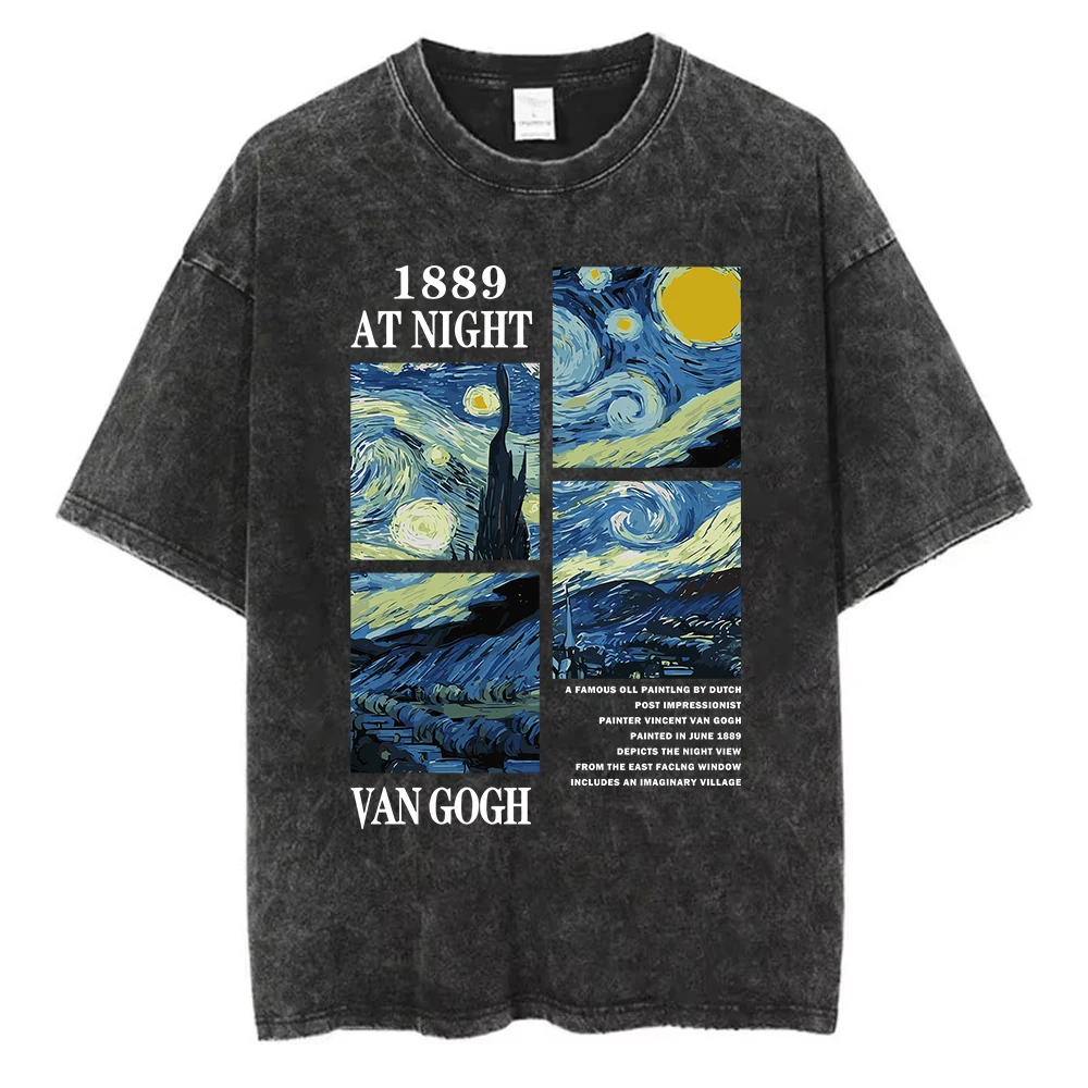 Vintage Summer Cotton Fashionable Casual Loose Tribute Van Gogh Famous Painting Printed Round Neck Short Sleeved T-shirt