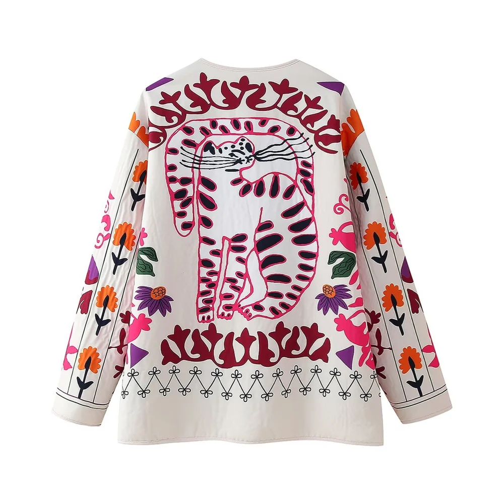 2024 RARF Autumn New Style European and American Style Loose Pocket Decoration Printed Cotton Jacket