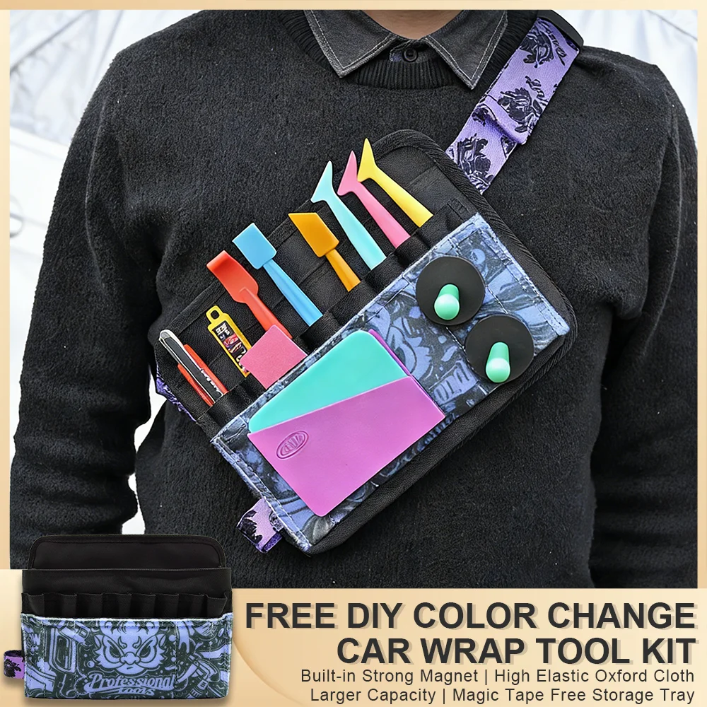 

Car Wrapping Tool Waist Bag Magnetic Waterproof Oxford Cloth Bag for Vehicle Film Tinting Color Change Squeegee Storage Toolkit