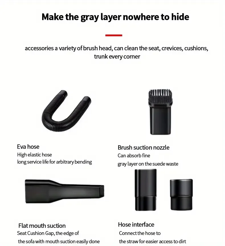 Aspirateur de voiture haute puissance 12V avec forte aspiration pour le nettoyage sec et humide, Compact et Portable pour voitures, maison et petits espaces