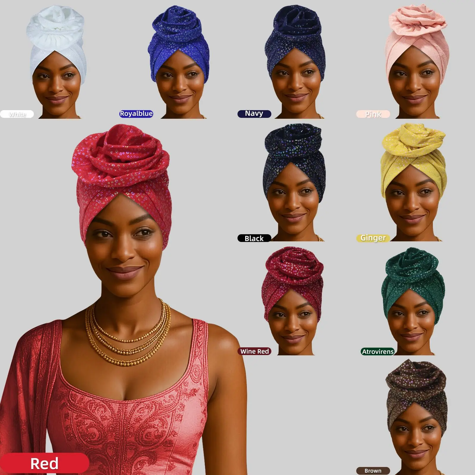 

Big Flower Turban Women Shiny African Headscarf Bonnet Muslim Hijab Chemo Cap Hair Loss Head Wrap Auto Gele Wedding Headgear New