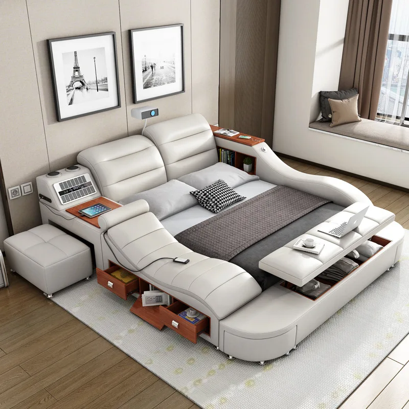 

Intelligent massage tatami bed Modern simple multi-functional storage leather bed