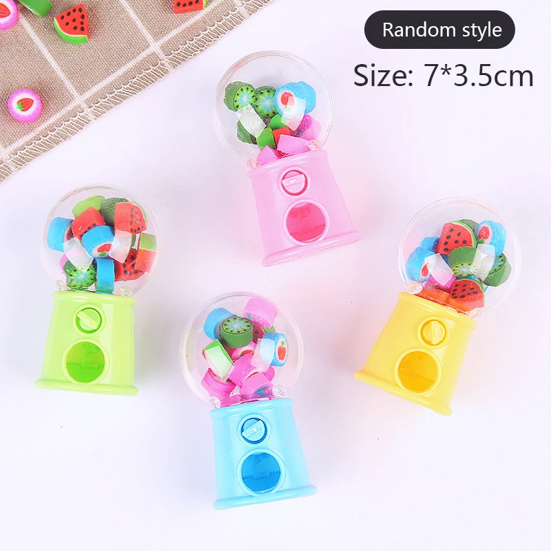 Cute Mini Twister Machine Erasers Cartoon Fruit Rubber Eraser Kids Gift Kawaii Stationery Correction Tool Office Supplies