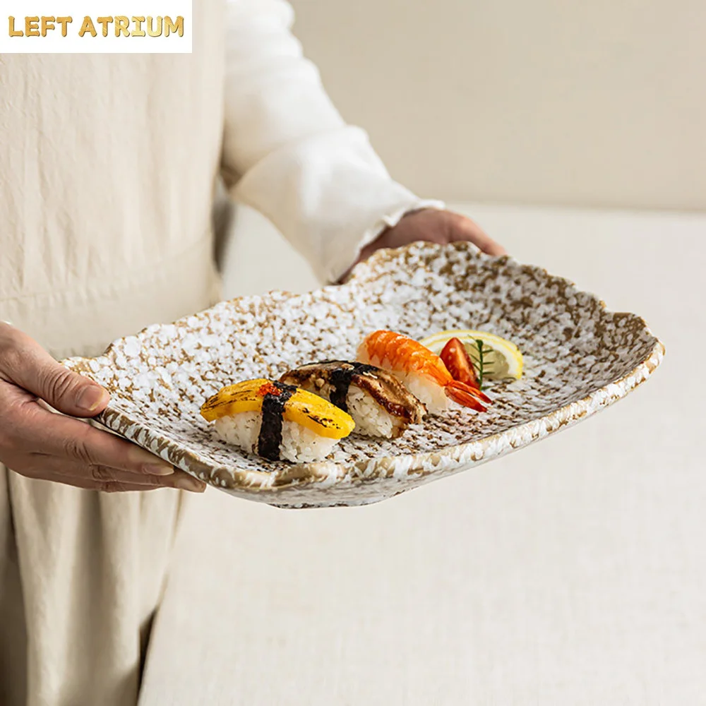 Irregular Ceramic Plate Japanese Style Vintage High Grade Porcelain Homehold Dinnerware Sushi Snacks Vegetables Fruit Plates