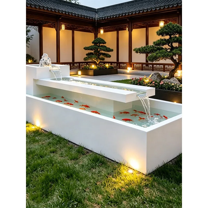 Modern Stainless Steel Koi Pond with Integrated Filter Luxury Outdoor Water Feature Zen Garden Fountain for Villa Courtyard