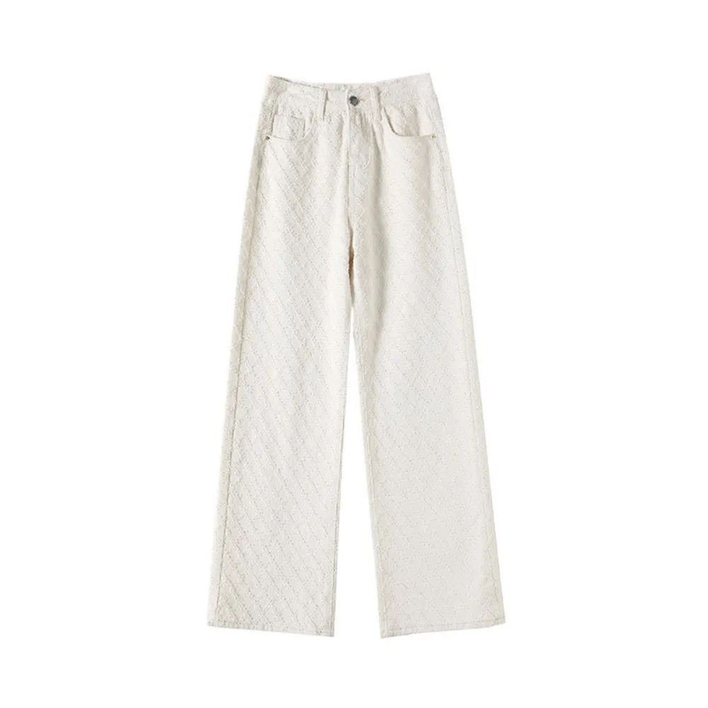 

Soft Grid Denim Jeans Baggy Korean Cowboy Pants Casual Straight Leg High Waist Pants Streetwear