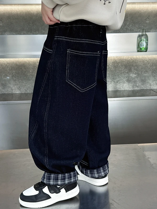 

Джинсы Thiened Fce облегающего кроя для мальчиков на осень-зиму, с манжетами, теплые повседневные брюки в молодежном стиле