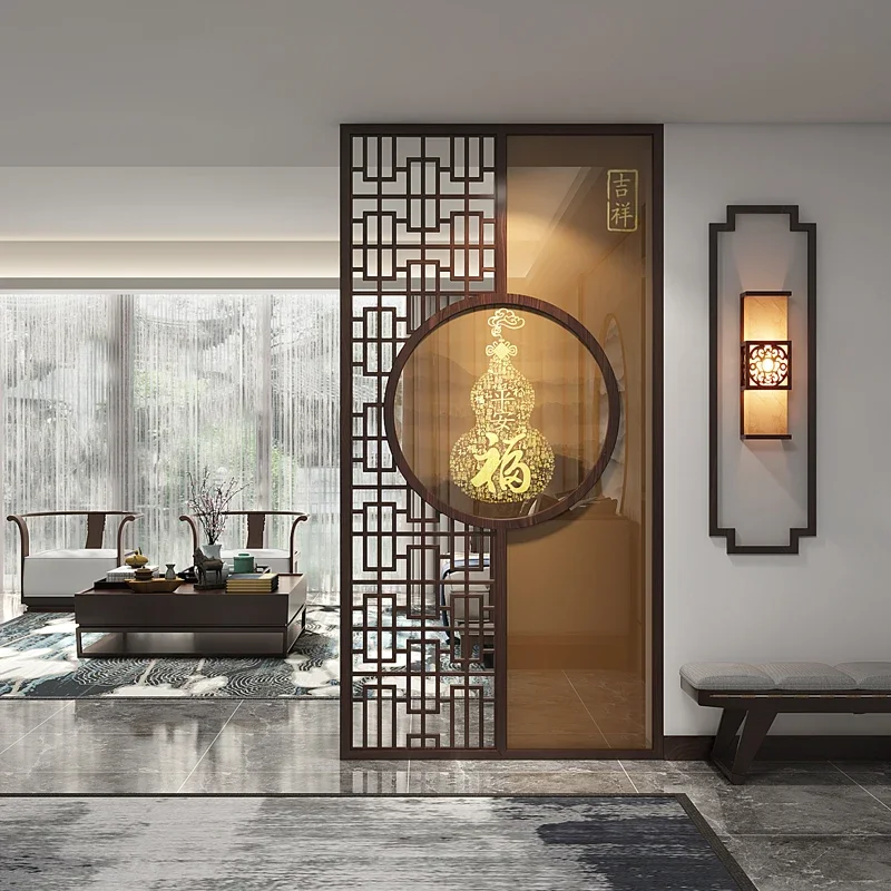 

New Chinese Style Subareas Screens Modern Minimalist Decoration Safe Home Entry Entrance Door Covering Household Solid Wood