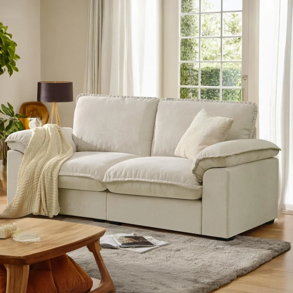 

72" Cloud Couch Loveseat Sofa with Padded Armrests & Deep Seat Sofas for Living Room Apartment Office Chenille Fabric Beige