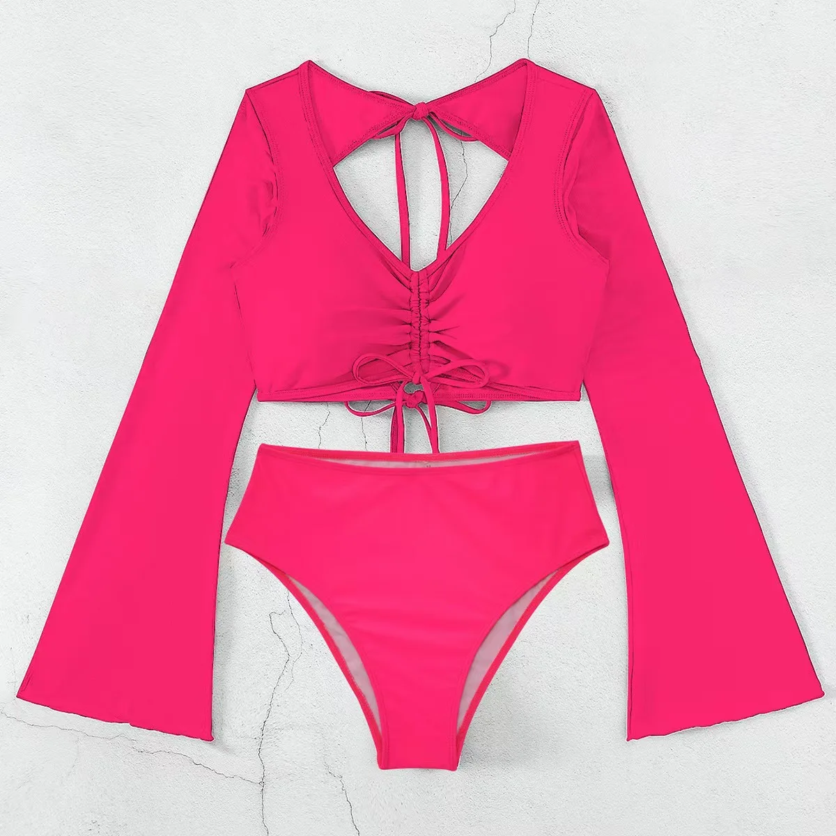 2025 جديد ارتفاع الخصر المحافظ لصق مجموعة البكيني لون نقي منفصل ملابس السباحة الإناث الرباط ملابس السباحة Tankini