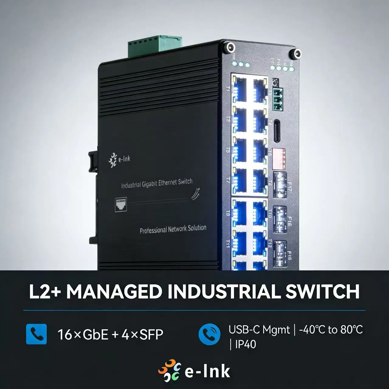 Industrial L2+ 16-Port 10/100/1000T + 4-Port 1000X SFP Managed Ethernet Switch