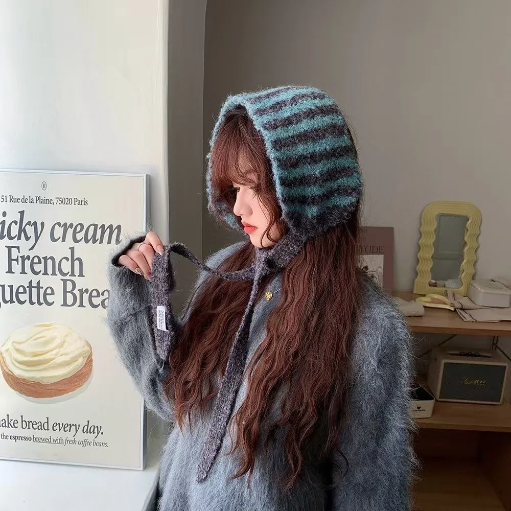 

Универсальные вязаные наушники в контрастную полоску, синтетическая шерсть, ветрозащитная повседневная повязка на голову, флаг, модная индивидуальность