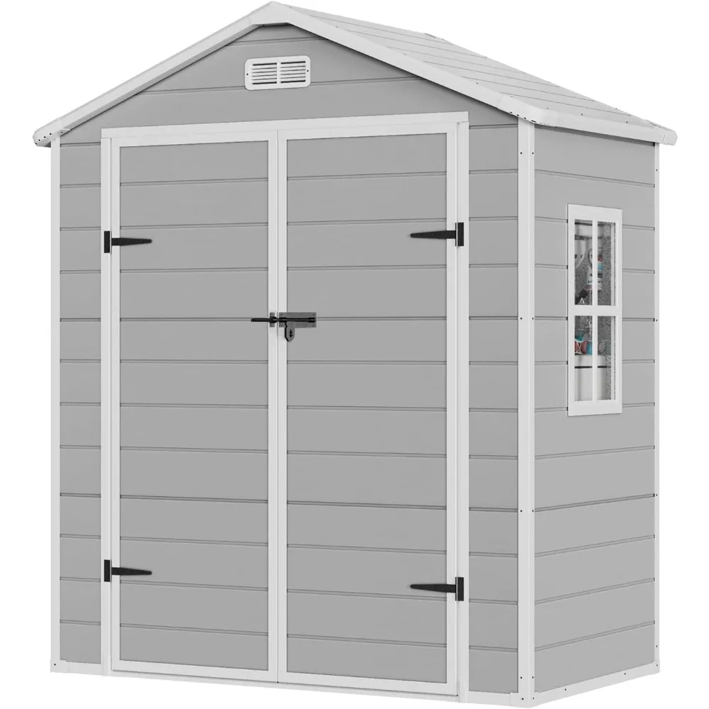 

6x3 FT Resin Storage Shed, Waterproof Outdoor Storage Sheds with Floor and Double Lockable Doors, Tool Shed for Garden, Patio