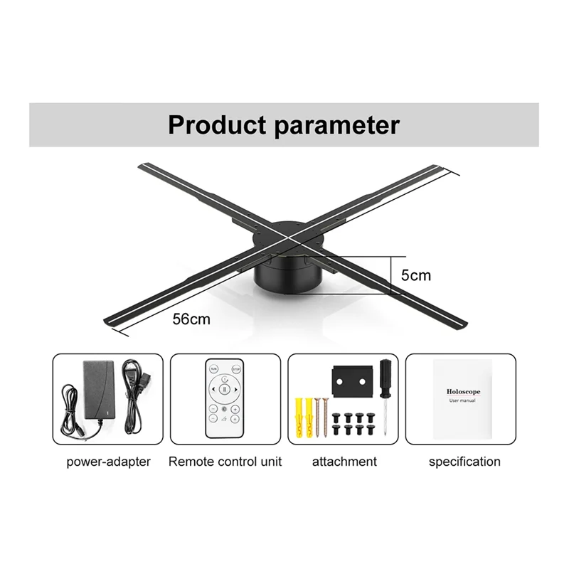 Proiettore olografico 3D LICE-Wifi 678LED 56Cm Lettore olografico di controllo APP per visualizzazione pubblicitaria del negozio Imagevideo