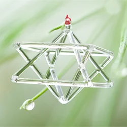 Clear Merkaba Crystal Singing Pyramid for Healing, Spiritual Meditation, Energy with String and Crystal Wand